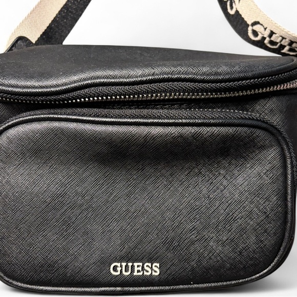 Guess Black Leather Fanny Pack Bag with Canvas Strap - Picture 3 of 8